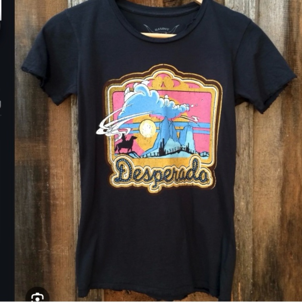 Bandit Brand Desperado Washed Black Distressed Short Sleeve Tee Shirt size M